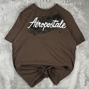 Vintage Y2K Aeropostale Brown Grunge Black/Brown Graphic T-shirt Size XL
